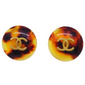 Chanel Brown Button Earrings Clip-On 97P 125623